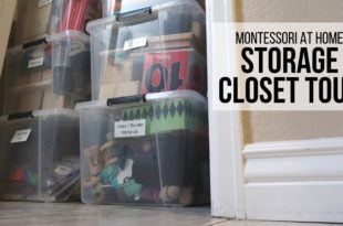 MONTESSORI AT HOME: Storage Closet Tour (Montessori Materials for 0-3 Years) Ashley shares all of the Montessori materials and activities that are currently in her storage boxes for infants, toddlers, and early preschool!